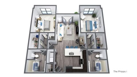 Floor plan for 2 beds, 2 baths, 1180 sqft